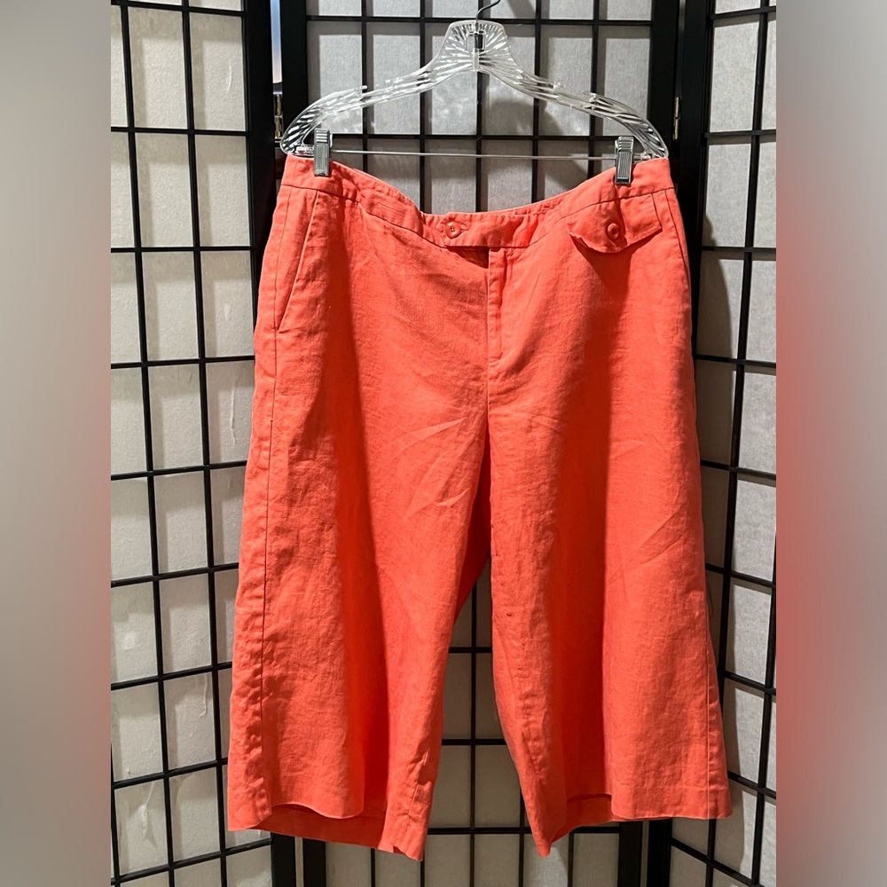 Rafaella Coral Linen vintage Wide-Leg CAPRIS Pants women SIZE 16W - Picture 4 of 9